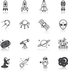 Robotic moon rover and satellite dish technology icon pack vector © Buddhadeb