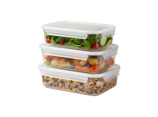 Food containers in a close-up view, isolated on a white background.
