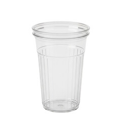 A clear plastic cup with a crimped top and a frosted texture on the surface. isolated on transparent background
