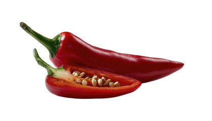 Vibrant Red Chili: A close-up view of a vibrant red chili pepper, sliced open to reveal its seeds, showcasing its intense color and flavor.