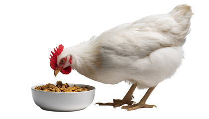 Chicken's Feast: A healthy hen indulges in a hearty meal, savoring its nourishment, showcasing its natural appetite for food.