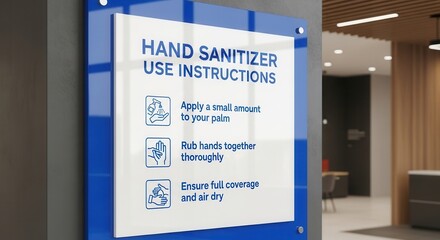 Clear Hand Sanitizer Instructions Signage Displayed At The Office Building Entrance