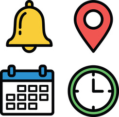 A set of icons representing time and location on a clean white background