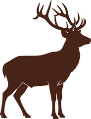 A majestic brown deer silhouette stands proudly on a white background