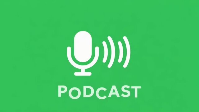 Green podcast microphone logo on vibrant background with waves, modern icon for audio branding and branding identity.