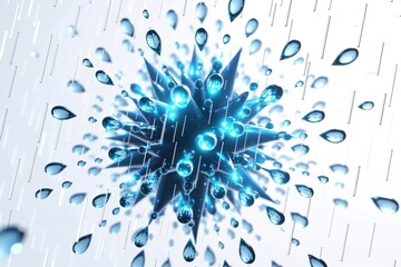 Abstract Blue Water Droplet Explosion on White Background