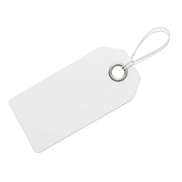 A blank white shipping label with a string attachment ready for use isolated on transparent background