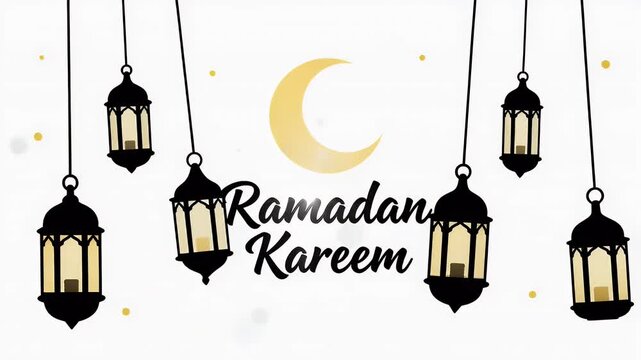ramadan lanterns crescent moon frame with hanging lamps