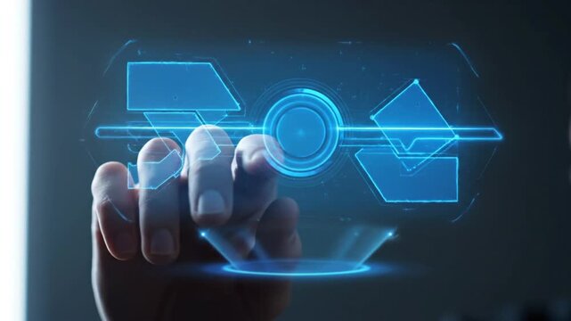 Hand Interacting with Futuristic Interface Elements.