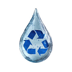 Obraz premium Water Conservation: A pristine water droplet, crystal clear, cradles the iconic recycling symbol, symbolizing the crucial link between water resources and conservation efforts.