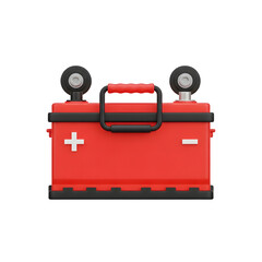 Realistic 3D Red Car Battery Isolated on White Gradient Background
