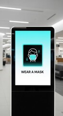 Digital Signage Displays Mask Mandate Information Inside Modern Public Building Environment