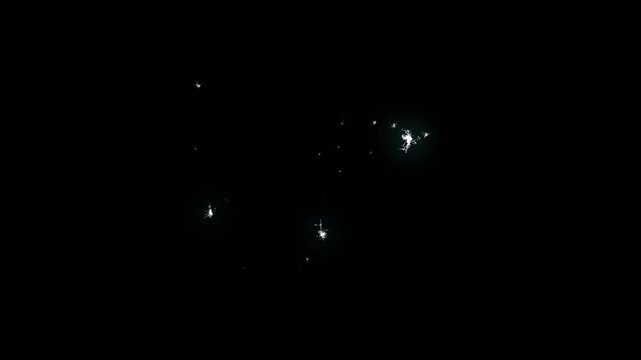 Sparkling glitter stars shine animation, magic glitter sparkle, white cartoon flat vector doodle style stars, twinkling glitter stars motion graphics on black screen background.