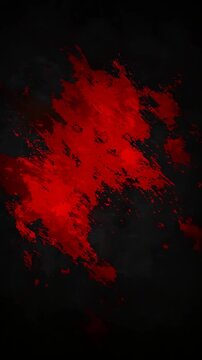 Animating red paint splatter on a black background, an abstract and distressed texture for artistic design Vertical video