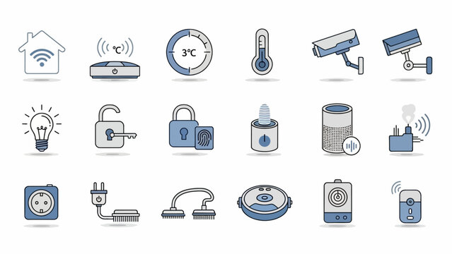 Collection of smart home technology and automation icons.