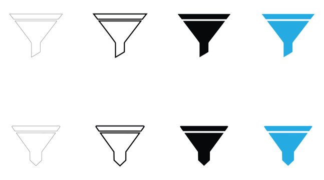 funnel icon vector, funnel filter symbol vector, silhouette and line art illustration