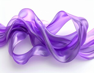 3D flowing silk purple ribbon isolated on white