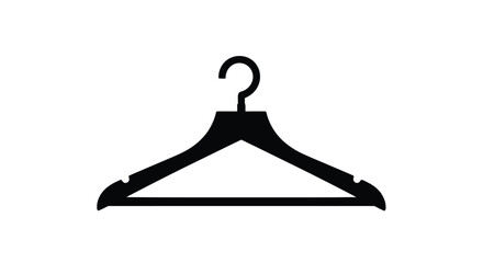 Simple black silhouette of a clothing hanger on a white background