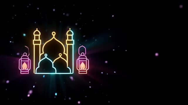 mosque neon silhouette at night with minarets and domes