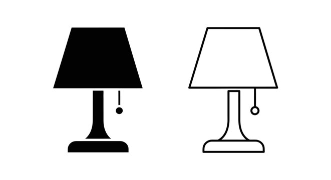 Minimalist black and white desk lamp icon set, simple lighting design, vector illustration Vector