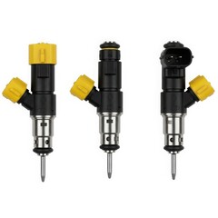 Three different types of spray nozzles with yellow and black caps on white background