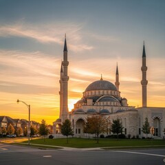 Fototapeta premium Mosque with Minarets at Sunset.
