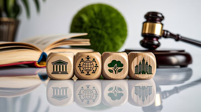 Islamic finance and sharia law concept with justice gavel and halal industry symbols 
