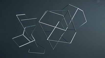 Intersecting wireframe geometric shapes in a dark minimalist composition