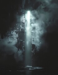 Dark concrete wall with vertical slit of light