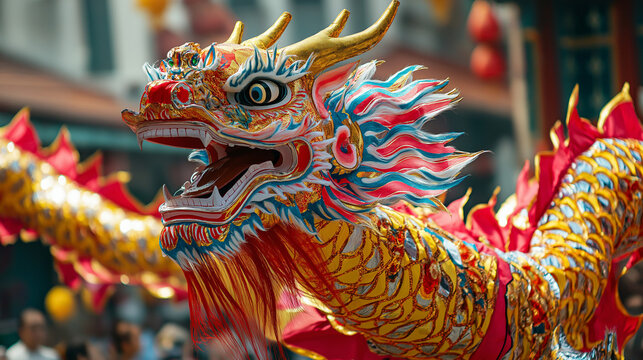 Colorful dragon dance at festive celebration