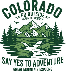 Fototapeta premium Green Mountain Landscape With Text Colorado Go Outside Say Yes To Adventure mountains
