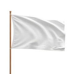 Fototapeta premium A white flag waving on a wooden pole against a plain background isolated on transparent background