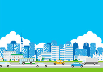 ポップで可愛い街のイラスト風景