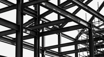 Fototapeta premium Abstract Black and White Steel Structure Construction Site
