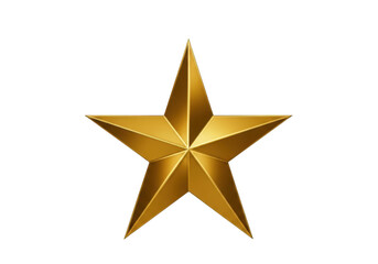 A gleaming golden five pointed star realistically rendered on transparent background