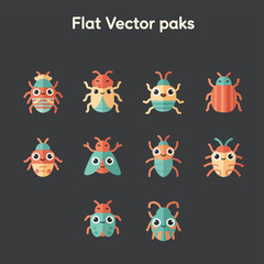 Fototapeta premium Flat Vector Bug Icons