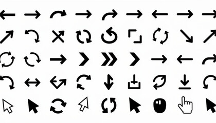 Collection of various black navigational user interface icons including directional arrows and pointer cursors