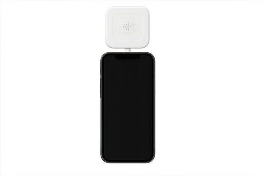Smartphone with contactless payment reader on transparent background
