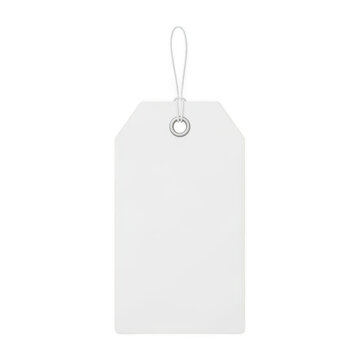 A blank white shipping tag with a string attachment, ready for labeling isolated on transparent background