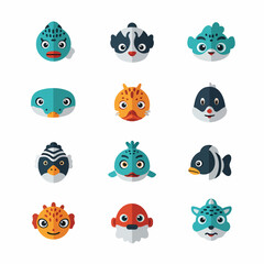 Obraz premium Set of Cartoon Fish Faces