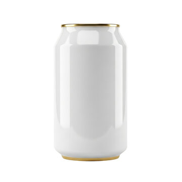 A sleek and modern white can with a gold rim and a clean, minimalist design. isolated on transparent background