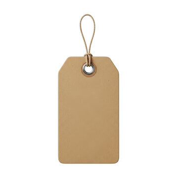 A close-up view of a brown paper shipping tag with a string attached isolated on transparent background