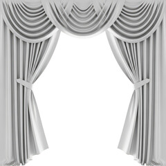 Elegant white drapes with intricate patterns hanging from a rod isolated on transparent background