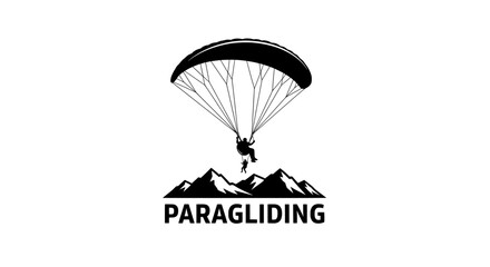 Paragliding logo with mountains and paraglider silhouette