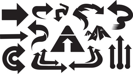 Collection of various black arrows on white background