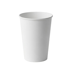 A white paper cup standing upright against a white background. isolated on transparent background