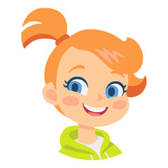 cute girl with pigtail portrait face avatar profile flat color vector illustration template design