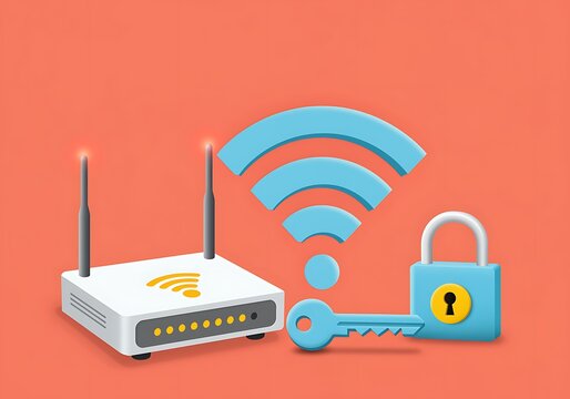 Wifi router with wireless signal and security lock and key for internet access and network protection  secure online connection