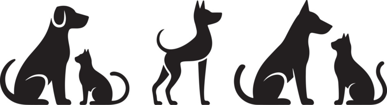 dog and cat vector silhouettes four pet icons for print web