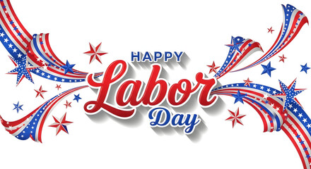 Obraz premium Happy labor day celebration banner with patriotic stars, stripes, and vibrant design. Ideal for social media posts, email newsletters, and promotional materials.